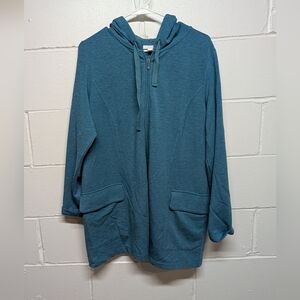 Pure J. Jill Teal Hooded Full Zip Fleece Lined Jacket Women's Large